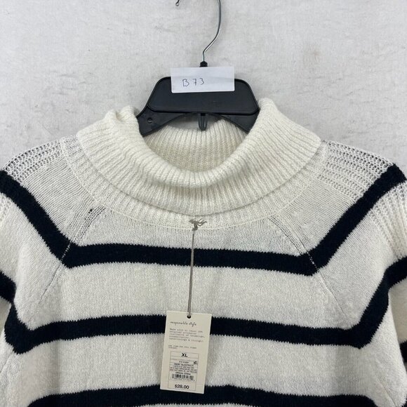 A New Day Sweater Womens XL Cream Black Striped Cowl Mock Neck Heavy Cozy NEW - Picture 12 of 12
